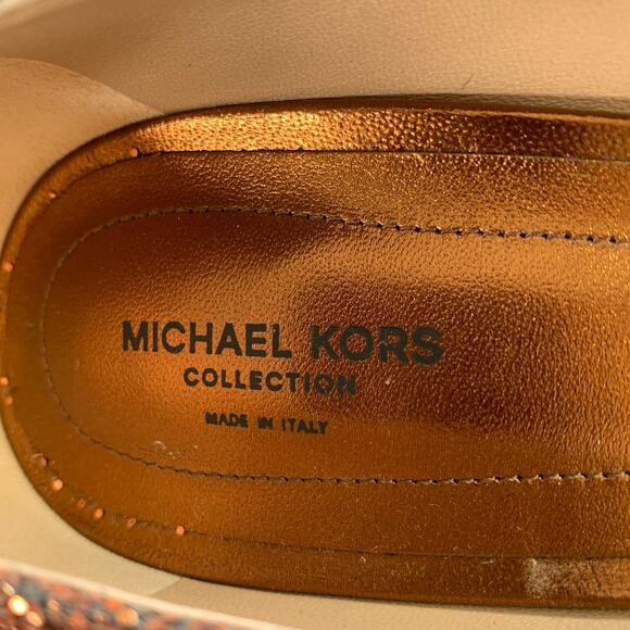 MICHAEL KORS COLLECTION Size 9.5 Copper Glittered Leather Trim Stiletto Pumps - Picture 7 of 10